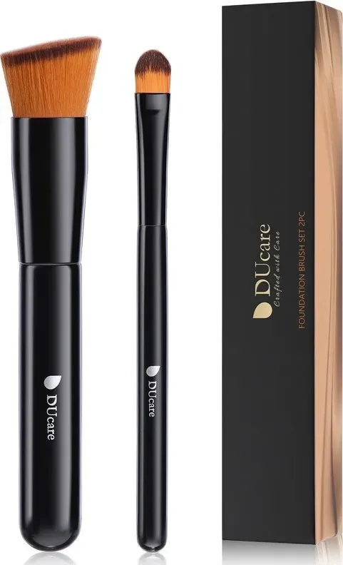 DUcare abgewinkelter Foundation-Pinsel und Concealer-Pinsel, 2-teiliges Set – Schwarz