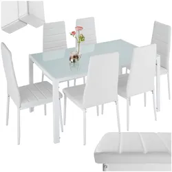 tectake® Esszimmergruppe, 7-teilig, gepolstert mit Kunstlederbezug, bodenschonende Kunststoffkappen