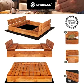 SPRINGOS Holzsandkasten mit Sitzbänken 120 x 120 cm imprägniert braun