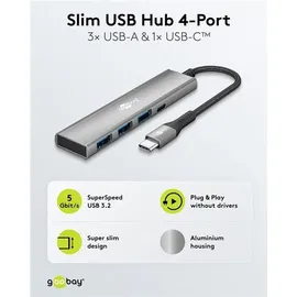 goobay Slim 4-Port, USB-Hub, USB-CTM auf USB-CTM/USB-A, 5 Gbit/s