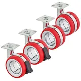 SO-TECH® Möbelrolle Premium Lenkrolle Durchmesser 75 mm, Höhe 98,5 mm, (4-St), Set je 2 x mit / ohne Bremse, chrom / rot rot