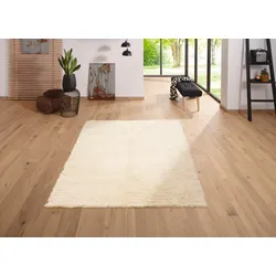 Wollteppich MY HOME "Kjara" Gr. 2, beige (natur), B:70cm H:40mm L:140cm, Wolle, Teppiche, reine Wolle, Flokati-Stil, handgewebter Teppich, Uni-Farben, Hochflor