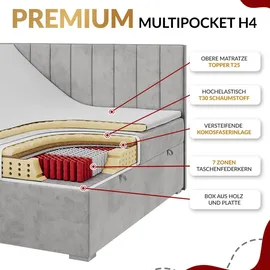 MKS Meble Boxspringbett 180x200 Braun Cord, Boxspringbett mit Matratze H4, Bett mit Bettkasten and Kopfteil, Doppelbett mit Stauraum, Polsterbett - Tiliano