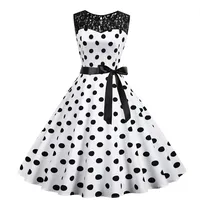 Damen elegant 50er Jahre Petticoat Kleider Gepunkte Rockabilly Kleider Cocktailkleider Mode Frauen V-Ausschnitt Dot Print Schärpen Holiday Vintage A-Line Pendelkleid - XL