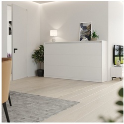 SMARTBett Schrankbett Classico 100×200 cm Horizontal Weiß Wandklappbett Gasdruckfedern, Klappbett weiß