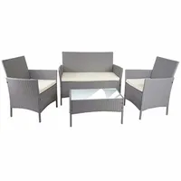 Mendler Poly-Rattan Garten-Garnitur HWC-D82, Sitzgruppe Lounge-Set ~ grau mit Kissen creme