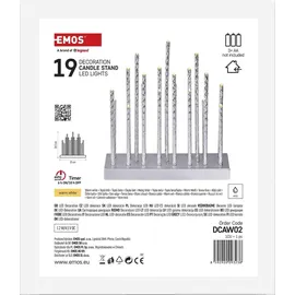 EMOS LED Kerzenständer mit 19 Kerzen, silbern Glanzeffekt, Batteriebetrieben 3X AA, Innenbereich IP20, 6/18h Timer-Funktion, 28, 5 x 25 cm, DCAW02, Silber