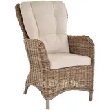 Moderner Rattan Ohrenbackensessel mit hoher Rückenlehne Armlehne (Grau Natur)