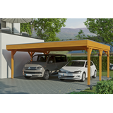 SKANHOLZ Skan Holz Carport Grunewald 622 cm x 554 cm mit Aluminiumdach Eiche Hell