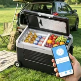 Hcalory 45 Liter Kühlbox 12V/24V Tragbarer Mini-Kühlschrank bluetooth Elektrische Gefrierbox Klein Gefrierschrank für Auto Camping mit Rädern, ... - Schwarz
