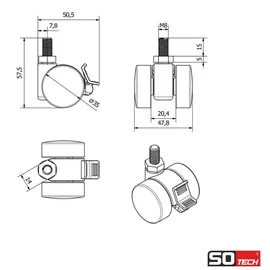 SOTech Möbelrolle AACHEN Ø 35 mm 40 kg 360° drehbar