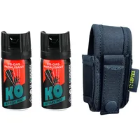 KO 007 CS-Spray 40 ml – Breitstrahl Personenabwehrspray mit BKA-Zulassung - modernes Design - kompakt und diskret + Holster Coptex schwarz für Gürtel + Molle System (2 Spray + Holster)