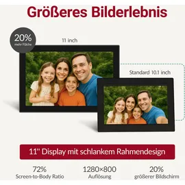 Xoro 11 Zoll WiFi Digitale Bilderrahmen, 1280x800 HD IPS Touch Display, 16GB Speicher, Automatische Rotation, Teilen Sie Fotos sofort von überall aus
