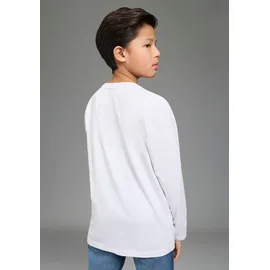 H.I.S. Langarmshirt H.I.S "2er Pack Shirts mit Logoprint für Jungen", Jungen, Gr. 176/182, schwarz, weiß, Jersey, Obermaterial: 100% Baumwolle, bedruckt, Basic, Shirts Langarmshirt, Für TEENS. 2er Pack Shirts