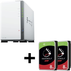 Synology DiskStation DS223J 2 Einschübe NAS-Server Leergehäue + 16TB (2x8TB) Seagate Ironwolf SATA 3.5 HDD Festplatten