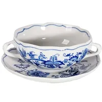 Zwiebelmuster Original Bohemia Suppentasse 0,25L mit zwei Henkeln + Untertasse - 2 Stk - Zwiebelmuster