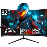 Gawfolk Gaming Monitor 32 Zoll Curved, 240Hz PC Bildschirm Full HD 1080P, Rahmenloses 1800R Gebogenes Computerbildschirm unterstützt VESA