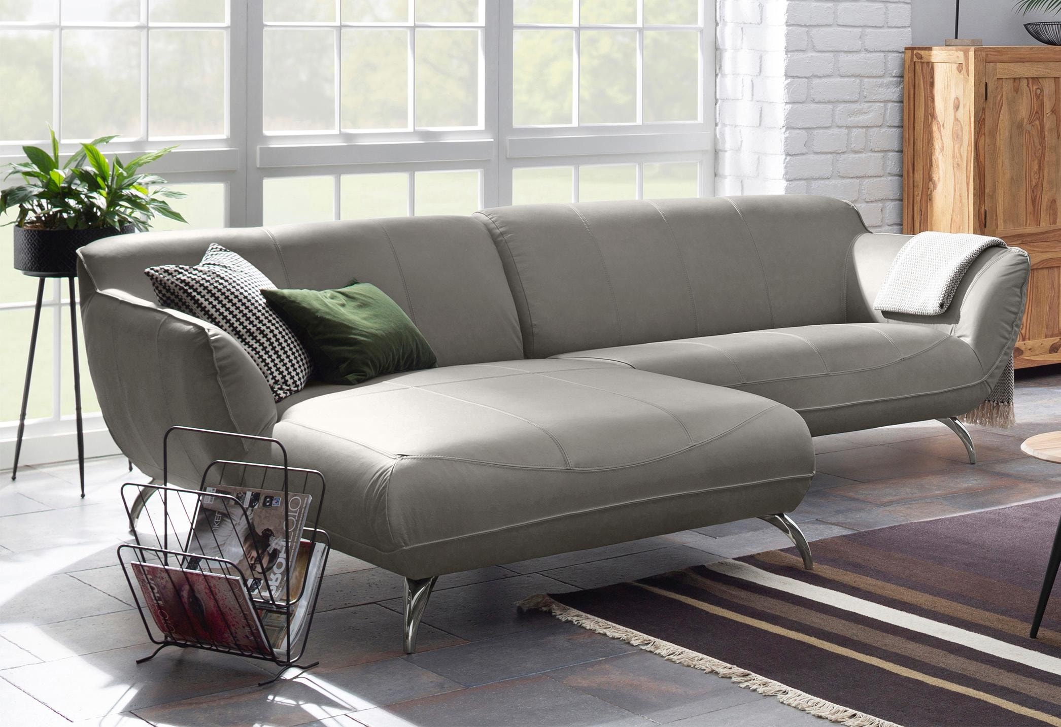 Ecksofa GUTMANN FACTORY "Venezuela" Sofas Gr. B/H/T: 280 cm x 80 cm x 170 cm, Semi-Anilin-Leder, Ottomane links, grau