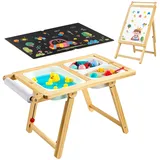Vevor Sensorischer Tisch, 7-in-1 Kindertisch, Aktivitätstisch/Staffelei aus Holz mit Doppelseitiger Tafel, Aufbewahrungsboxen, Spiel-Sand- & Wassertisch, für Kinder im Alter von 3-6 Jahren
