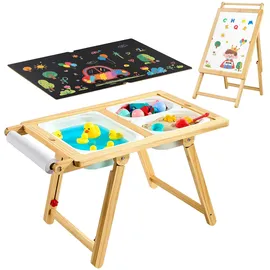 Vevor Sensorischer Tisch, 7-in-1 Kindertisch, Aktivitätstisch/Staffelei aus Holz mit Doppelseitiger Tafel, Aufbewahrungsboxen, Spiel-Sand- & Wassertisch, für Kinder im Alter von 3-6 Jahren