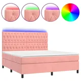 vidaXL Boxspringbett mit Matratze & LED Rosa 160x200 cm Samt