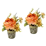 I.GE.A. Gesteck aus Chrysantheme im Topf 2er Set, orange