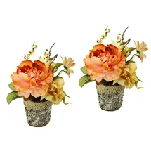 I.GE.A. Gesteck aus Chrysantheme im Topf 2er Set, orange