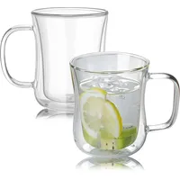 GOMETY 2er Set 400ml Doppelwandige Latte Macchiato Gläser Set,Doppelwandige Kaffeegläser mit Henkel Klare Isolierte Kaffeetassen Teegläser für Latte Cappuccino