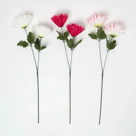 Homescapes KUNSTBLUMEN Chrysanthemen rot, creme - 3er-Set langstielig 60 cm