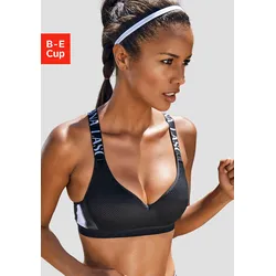 Sport-BH LASCANA ACTIVE, Damen, Gr. 85, Cup C, schwarz-weiß (schwarz, weiß), Microtouch, Netz, Obermaterial: 67% Polyamid, 20% Elasthan, 13% Polyester, sportlich, BHs Sport-BH Sportbekleidung Push-up-BH, mit eingearbeiteten Push-up-Kissen