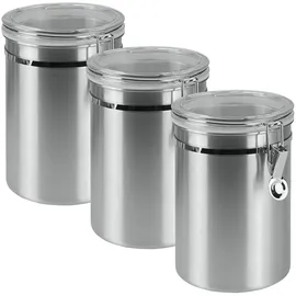 Metaltex Vorratsdose, Edelstahl, (3-tlg), Inox-Verschluss silberfarben 2000 ml | Ø 11,8 cm x 19,3 cm