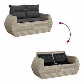 vidaXL Gartensofa mit Kissen 2-Sitzer Hellgrau Poly Rattan