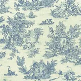Textiles français Baumwollstoff - Toile de Jouy | La Vie Rustique - Oxford Blau (Grundfarbe: Leinenoptik) | 100% Baumwolle | Stoffbreite: 155 cm (Pro Laufmeter)*