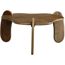 KADIMA DESIGN Couchtisch 78x78x39,5 cm Mango Massivholz Walnussfarben Sofatisch Niedrig, Dreibein Wohnzimmertisch Organisch, Design Kaffeetisch Wohnzimmer Modern