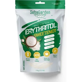 100% Erythrit-Süßstoff, 1 kg (2,2 lb), natürlicher, granulierter Zuckerersatz ohne Kalorien, ketofreundlich, gentechnikfrei Seba Garden