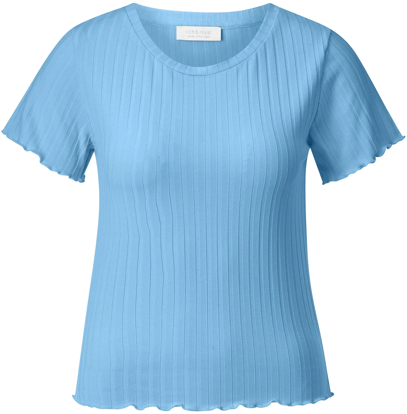 Kurzarmshirt RICHROYAL, Damen, Gr. M, sailor sky, Single Jersey, Obermaterial: 71% Viskose, 25% Polyester, 4% Elasthan, figurbetont normal, tiefer Rundhals, eingesetzt,Ärmel ohne Ärmelschlitz gewellter Abschluss, Shirts, Mit gewelltem Saum an Rumpf und Ärmeln