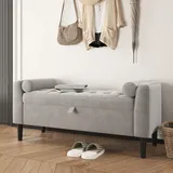Sitzbank mit Stauraum, 43x118x55cm Moderner Fußbank mit Knopfsteppung, Truhe mit Deckel & Massivholzfüße, Stoff Polsterhocker Truhenbank bis 160 kg belastbar für Wohnzimmer Schlafzimmer Flur - Grau