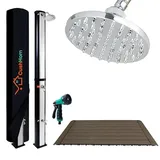 CCLIFE Solardusche mit Bodenplatte und Handbrause 40L Solar Gartendusche Pooldusche Regendusche Außendusche Garten Brause warmes Wasser