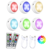 RGB Wiederaufladbare LED Schrankleuchten mit Fernbedienung Beleuchtung Tom-shine Unterbauleuchte Nachtlicht Dimmbar 16 Farben 3 Lichtmodi Timer für Kabinett Kleiderschrank Treppen 6er 6 USB-Kabel