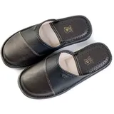 Leder Pantoletten Herren Hausschuhe Lederpantoffeln Echtleder Pantoffeln 43 - Schwarz - 43