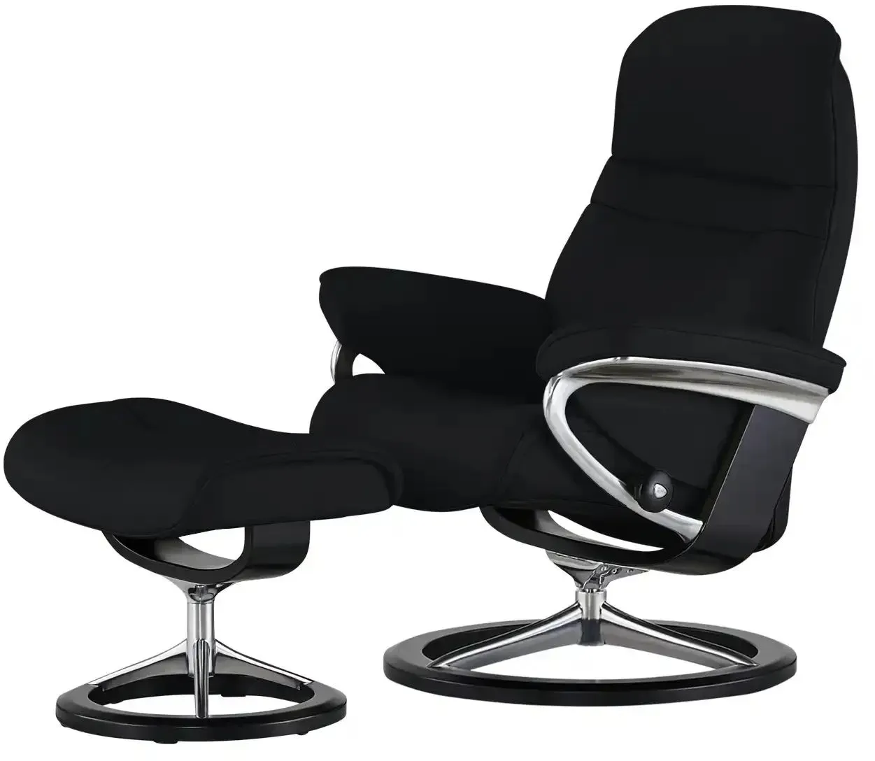 Stressless Relaxsessel mit Hocker Leder Sunrise L , schwarz , Maße (cm): B: 92 H: 105 T: 80.0