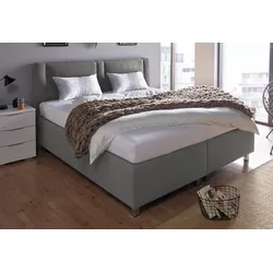 Boxspringbett, grau (mikrovelours dunkelgrau), Liegefläche B/L: 180cm x 200cm, H2, Bonnell-Federkernmatratze, Kopfteil und seitliche Einfassung Unterbox: Mikrovelours (100% Polyester), Obermatratze und Spiegelfläche der Unterbox: 100% Polyester, Zierkissen: gefüllt mit Polyester-Hohlfaser, Bezug aus 100% Polyester, WESTFALIA SCHLAFKOMFORT, Komplettbetten, Boxspringbett, inkl. Zierkissen