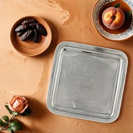Marrakesch Orient & Mediterran Interior Orientalische Deko Tablett Serviertablett Kerzentablett Nacera Silber eckig 27cm