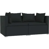 vidaXL 2-Sitzer-Sofa mit Kissen Schwarz Poly Rattan