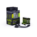 Verico LoopEnergy AAA - Wiederaufladbare USB-C Batterie AAA 1,5V 900mWh 600mAh Li-Ion, USB-C, 12er Pack AAA, 3 Stück Kabel USB-A auf 4 x USB