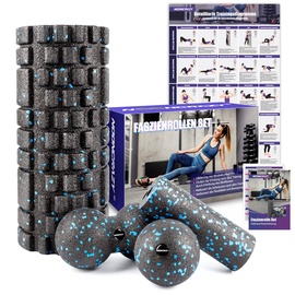 NOONCRAZY Faszienrolle Set mit 3D-Texturmassage, Mini Faszienrolle, Faszienball und Duoball, Faszien Set zum Faszien Training von Muskeln, Bindegewebe und Stoffwechsel, mit Training Posters