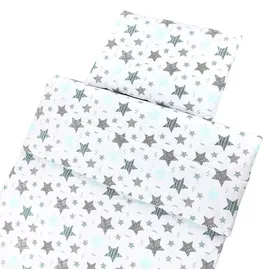 TupTam Kinder Gemusterte Bettdecken Set Ganzjahresdecke Bettdecke Kopfkissen Flachkissen 2tlg., Farbe: Sterne Mint/Schwarz, Größe: 135x100 cm