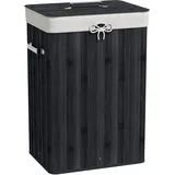 Homcom Wäschekorb schmal mit Deckel 72L Wäschesammler mit Griff, herausnehmbarer Wäschesack, Wäschebox für Waschküche Schlafzimmer Badezimmer, Schwarz