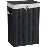 Homcom Wäschekorb schmal mit Deckel 72L Wäschesammler mit Griff, herausnehmbarer Wäschesack, Wäschebox für Waschküche Schlafzimmer Badezimmer, Schwarz