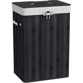 Homcom Wäschekorb schmal mit Deckel 72L Wäschesammler mit Griff, herausnehmbarer Wäschesack, Wäschebox für Waschküche Schlafzimmer Badezimmer, Schwarz